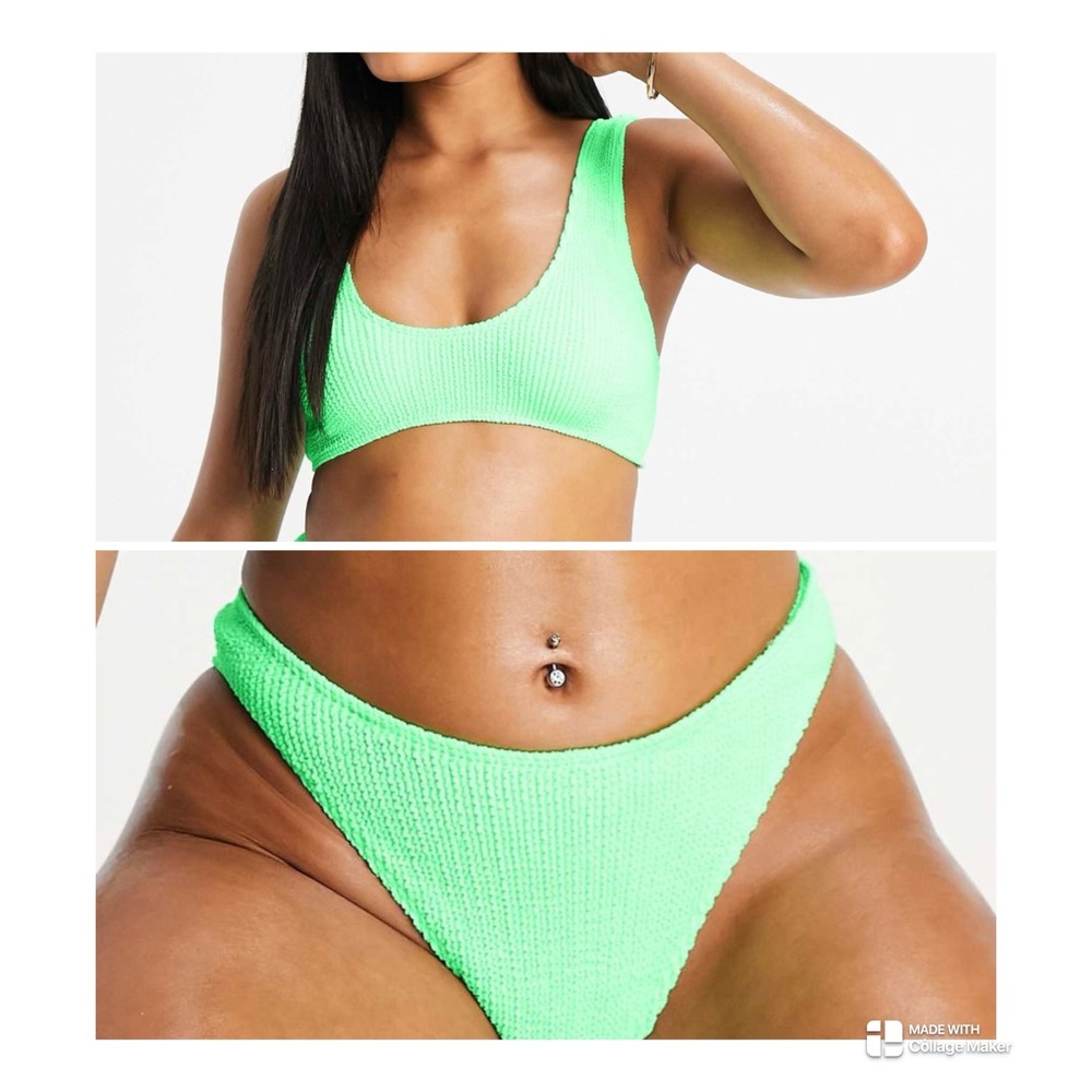 ASOS Green Textured Bikini Set Sporty Scoop Neck